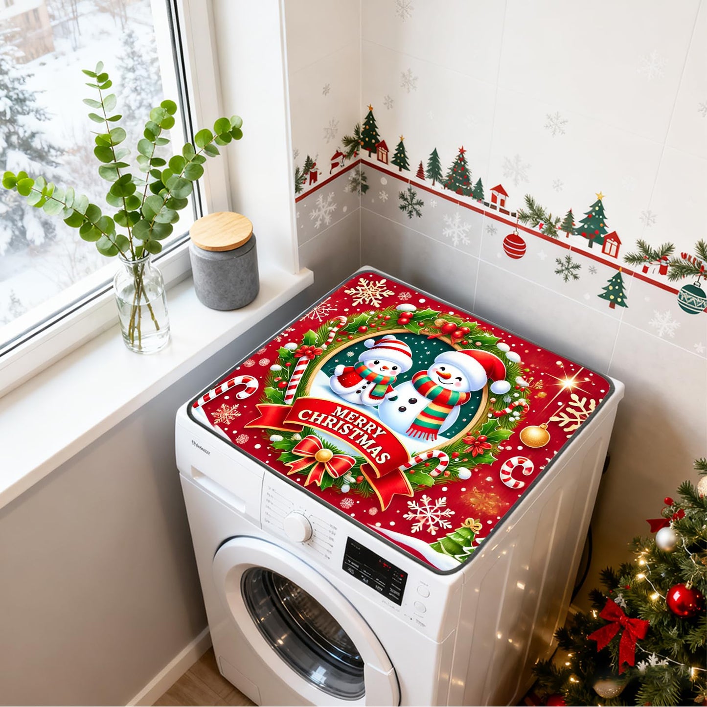 Nuxovilar Christmas Washer Dryer Dust Cover - Playful & Classic Festive Decor Protector for Laundry Room/Area/Space (YLU08112)
