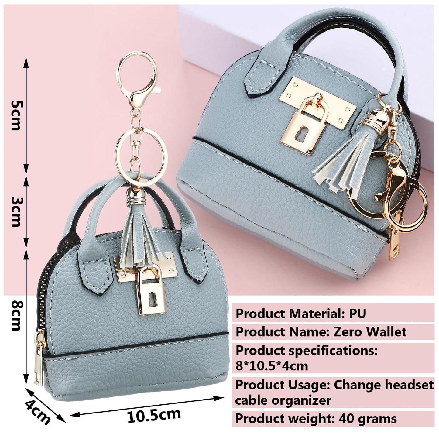 Liliaafar 8 Pcs Mini Backpack Keychain Mini Coin Purses for Women Cute PU Leather Makeup Bag with Keychain, Multi Pocket Card Holder Cable Organizer Giftable Zipper Pouch (Tradition)