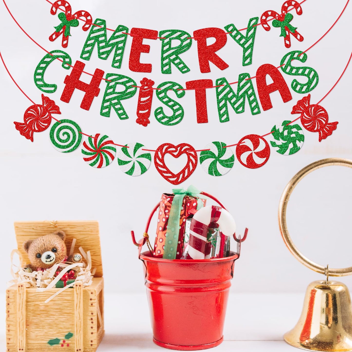 Candycane Christmas Banner, Holiday Party Decorations, Winter Candy Cane Decorations