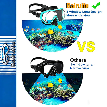 Bairuifu Kids Swim Goggles Snorkel Mask, Latest 3-Window Lens Wide Vision, Crystal Clear, Swimming Goggles Soft Nose Cover