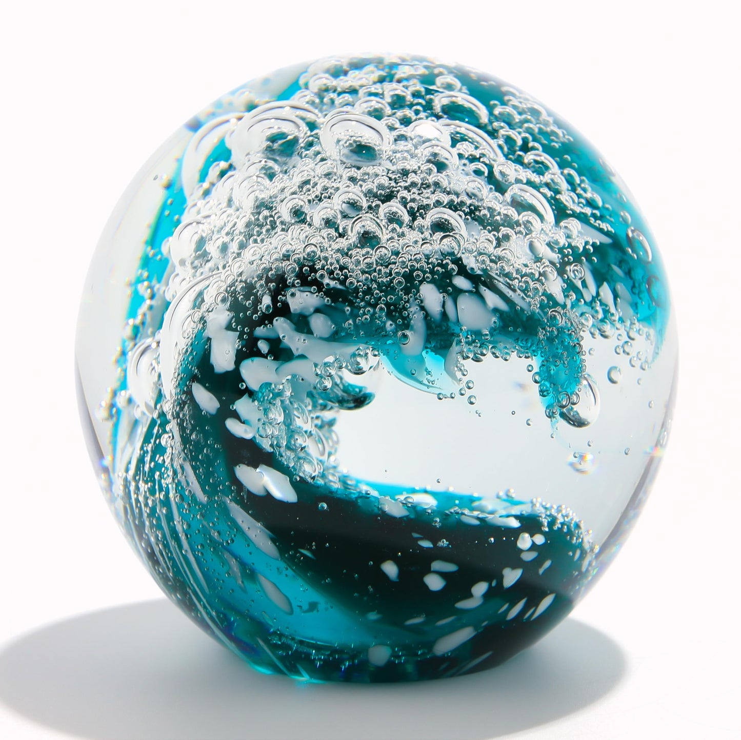 Qianwei Hand Blown Ocean Waves Crystal Ball - Glass Collectible Figurines Spere - Paperweight Glass Ball Aquarium DecorOffice Decor Ocean Lovers
