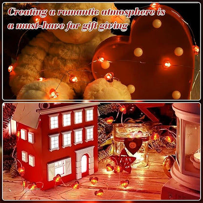 pozzolanas LED Heart Fairy Lights Battery Operated, 50 LED 17FT Copper Wire Mini String Lights Waterproof Starry Lights for Bedroom,Halloween,Christmas,Parties Wedding Decoration (Red, 2 Pack)