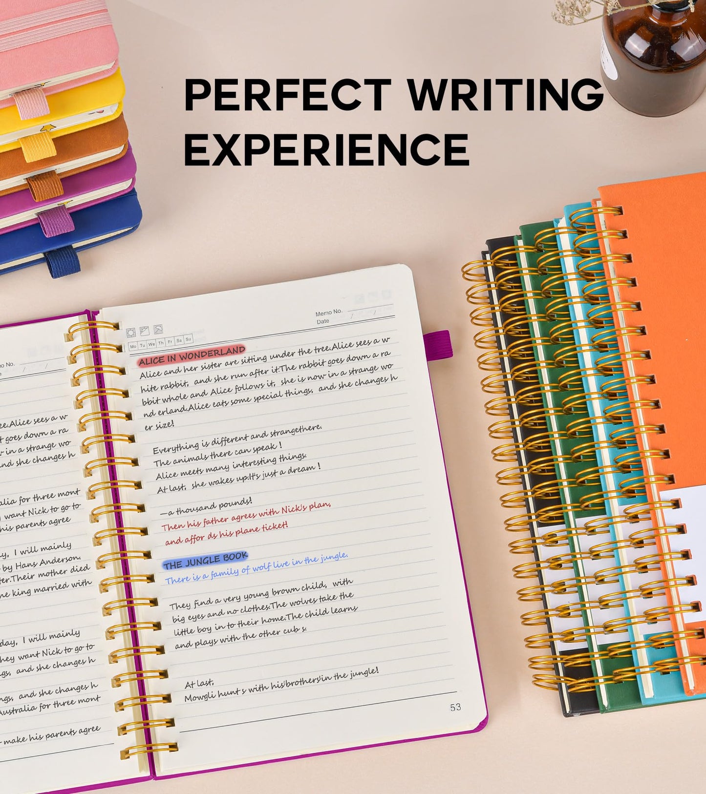 PERCUN Large Spiral Notebook Journal for Women Men - 300 Numbered Lined Pages, College Ruled,B5 Hardcover Spiral Bound Notebook for School, Work, Note Taking, Writing, Leather Spiral Journal 7"x10"