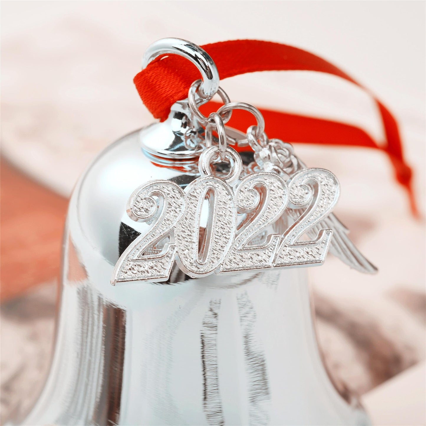 Personalized Silver Christmas Bell Ornament 2026 – Engraved Holiday Bell with Red Ribbon & Angel Wing Charm, Christmas Tree Decoration Gift for Family, Friends, New Home Holiday Keepsake (2026)