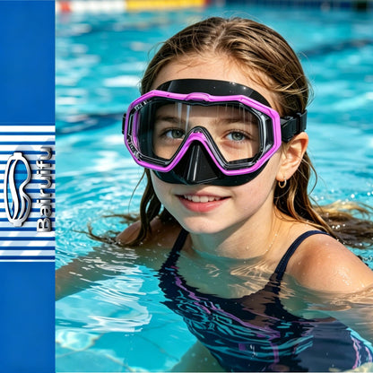 Bairuifu Kids Swim Goggles Snorkel Mask, Latest 3-Window Lens Wide Vision, Crystal Clear, Swimming Goggles Soft Nose Cover