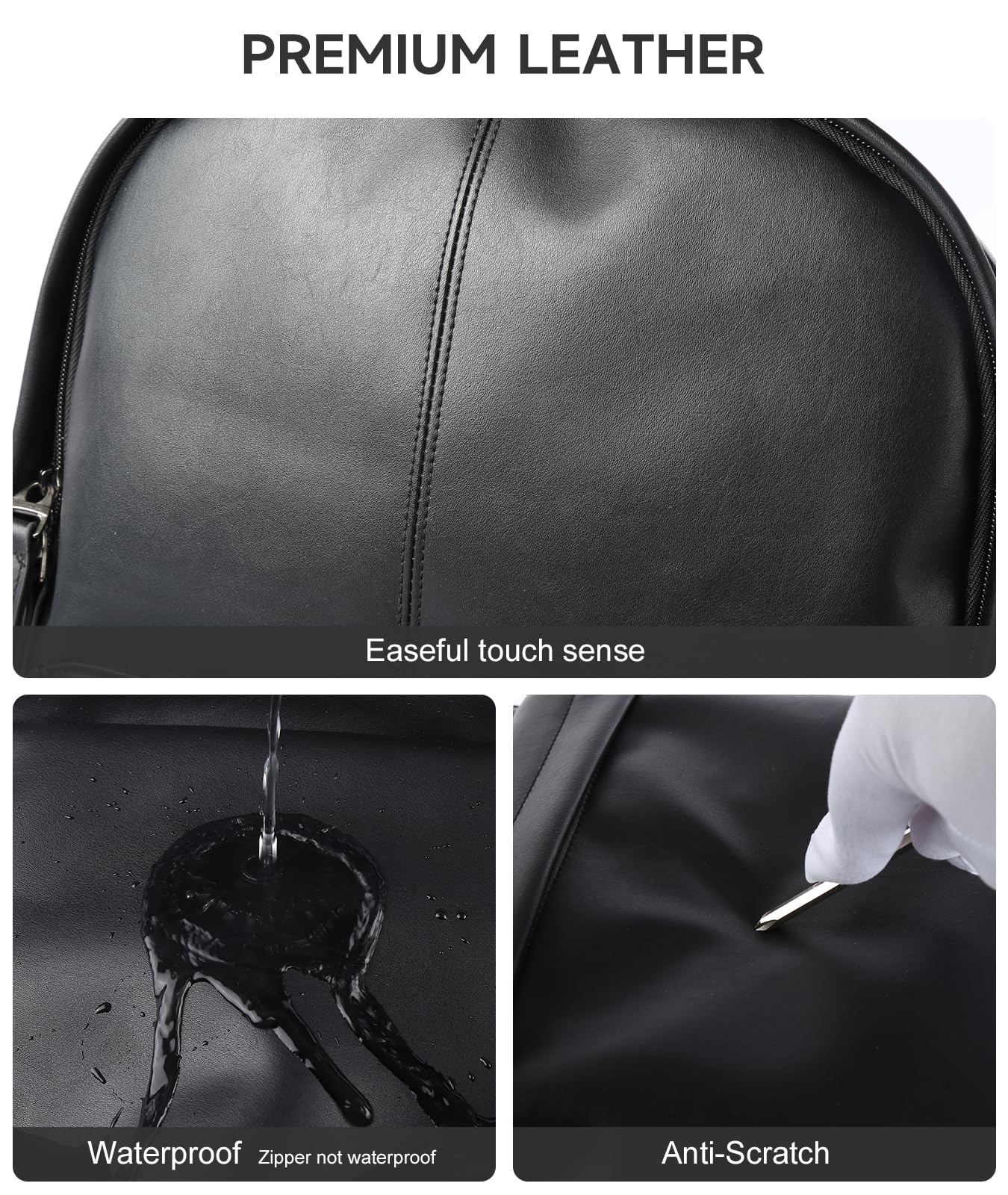 MOYYI Leather Backpack for Men Black Large Backpack Fit 15.6inch Laptop Rucksack Waterproof for business Commute Casual Daypack