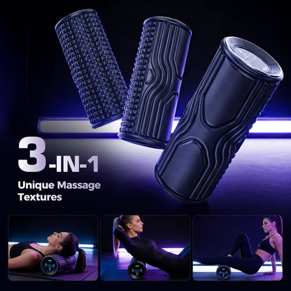 Vibrating Foam Roller with Smart APP Control, 5-Speed Electric Deep Tissue Massage Roller for Back Pain Relief, Muscle Recovery, Physical Therapy, Yoga, Neck, Leg Pain - Rechargeable & Portable