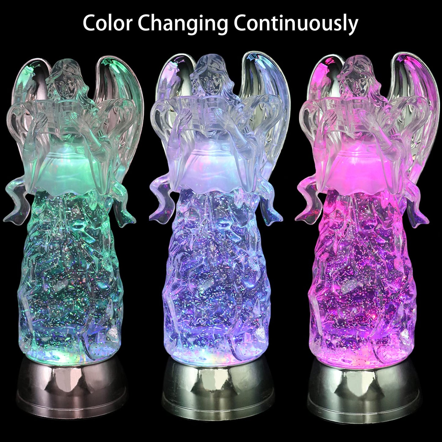 DRomance 11" Angel Snow Globe Lantern Battery Operated with 6 Hour Timer Color Changing LED Light Reading Angel Swirling Glitter Water Lamp Thanksgiving Christmas Holiday Decor Gift