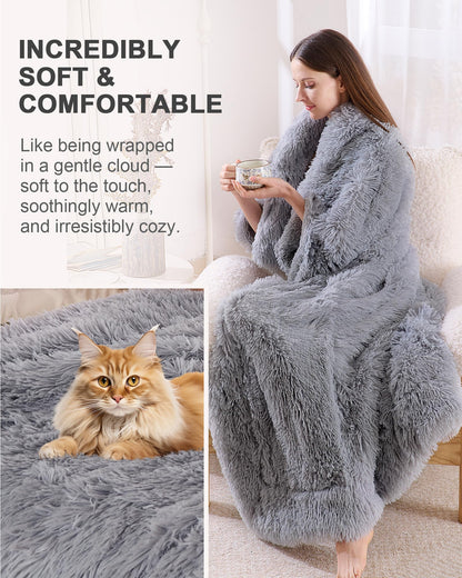 UINIU Super Soft Fluffy Faux Fur Throw Blanket for Couch, Fuzzy Sherpa Fleece Cozy Warm Gifts for Women, Room Decor Christmas Plush Thick Throw for Men, Minky Teen Gifts Winter Bedding, 50" x 60"