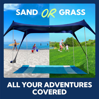 SUN NINJA Beach Tent Sun Shelter UPF50+ - Easy Pop Up Beach Canopy - Outdoor Shade for Camping Trips, Fishing, Backyard Fun Picnics - Sand Shovel, Ground Pegs & Stability Poles