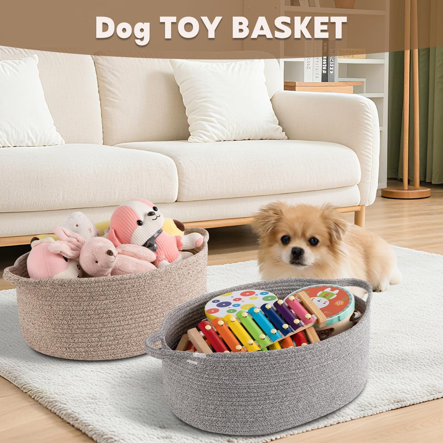 OIAHOMY Large Gift Basket Empty 17" x 12.6" x 7", Storage Basket with Gift Bag, Ribbon and Glitter Tulle for DIY Anytime, Toy Storage for Kids, Dogs with Handles in A Stylish Design - Brown