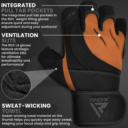 RDX Weight Lifting Workout Gloves with Wrist Support, 50 CM Long Wrist Straps, Anti Slip Padded Palm, Breathable Gym Grip for Fitness Training Powerlifting, Men Women Bodybuilding Exercise