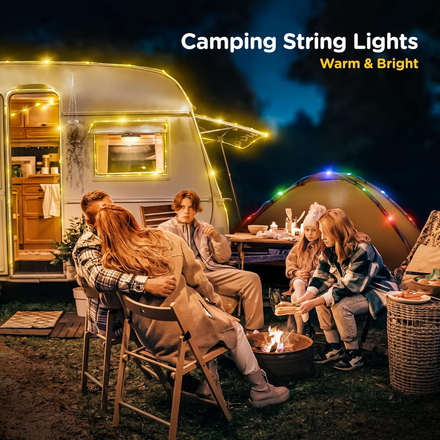OGERY Camping String Lights, 4 in 1 Quick Storage 32.8FT Rechargeable Indoor Outdoor Fairy String Lights with 8 Lighting Modes, Hanging Portable LED Lamp for Christmas Decor Patio Party Essentials