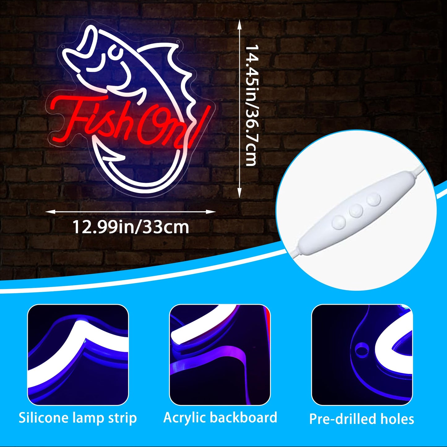 Fishing Neon Sign for Wall Decor Fishing Neon Light for Man Cave Dimmable Blue Red LED Light Up Sign for Bedroom Living Room club Party Birthday Gifts Wall Art Size12.9 * 14.4(WZCP052)