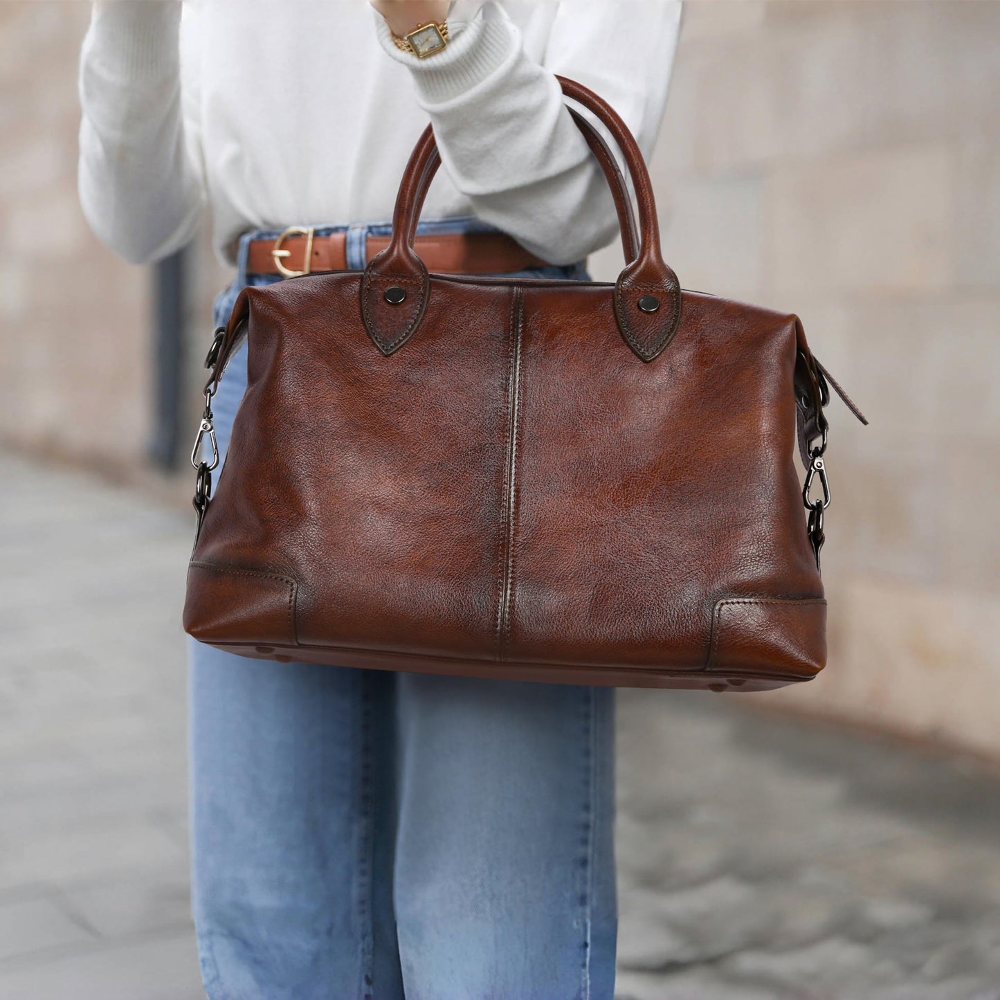 HESHE Genuine Leather Satchel Tote Bag for Women Leather Purse Large Capacity Top Handle Handbag Designer Shoulder Bags Vintage Cross Body Doctor Bag (Brown)