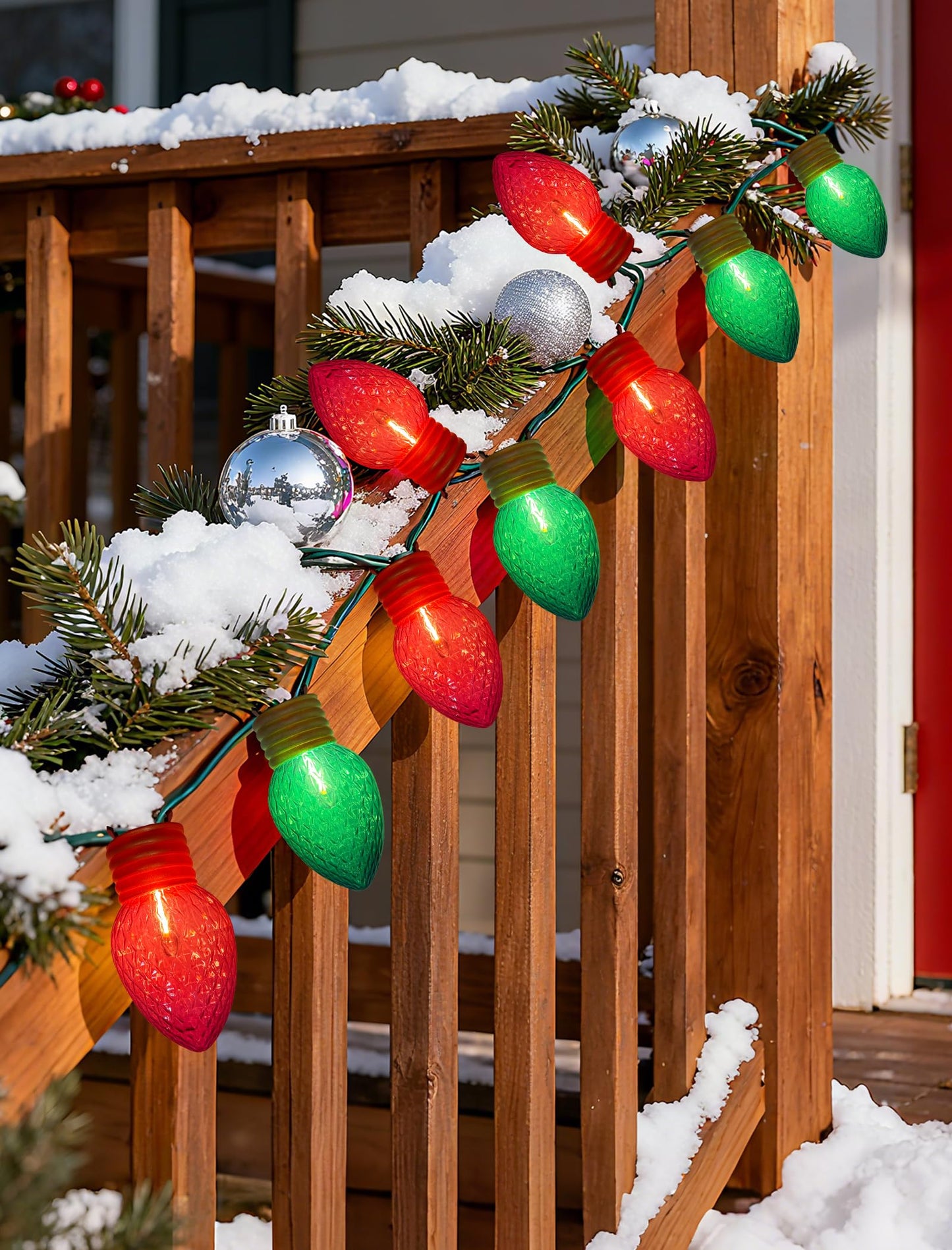 Romasaty Jumbo Christmas Lights, 16FT Giant Christmas Lights with 10 5'' LED Red Green Giant Strawberry Bulbs, C7 Hanging Xmas Light for Patio Garden Party Outdoor Xmas Decorations