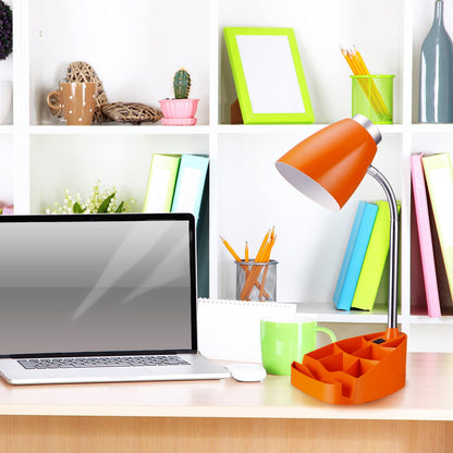 Simple Designs LD1002-ORG Gooseneck Organizer Desk Lamp with iPad Tablet Stand Book Holder, Orange