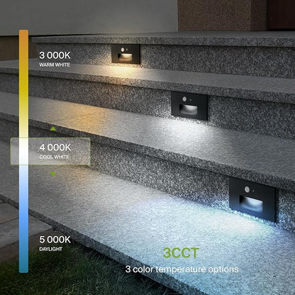 ASD LED Recessed Step Light Fixture, Dusk To Dawn Outdoor Tread Lighting | 3CCT, Motion Sensor, Photocell, Waterproof, ETL Listed | 3W 120LM 3000K-5000K 120V | Staircase Hardwired Illumination | Black