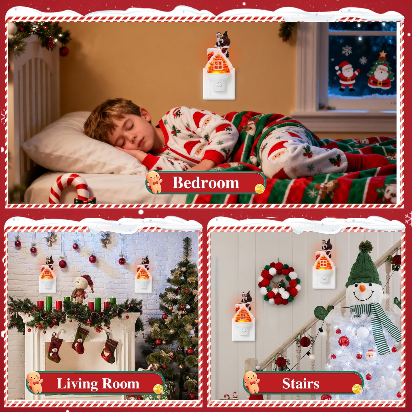 Christmas Santa Night Light Plug into Wall Glitter Water Nightlight with USB/Outlet Options, Christmas Decorative Nightlight for Bedroom Kitchen Nursery Hallway Holiday Decorations Gifts (Santa)
