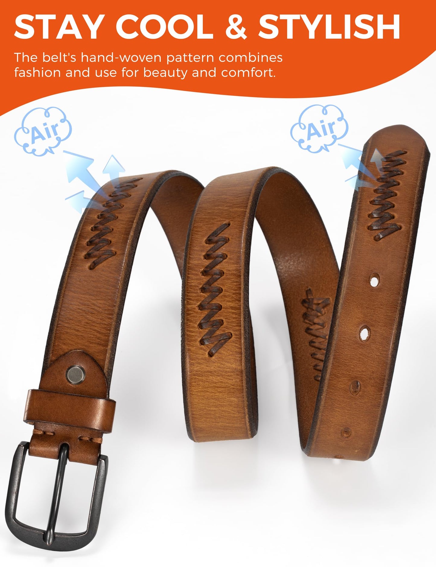 TYWestyles 1.3“ Women's Casual Leather Belt with Metal Buckle (Tan, L (Fits Waist 36-38))