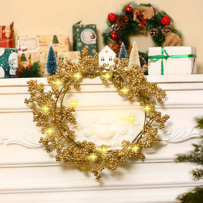 Syhood Christmas Berry String Garland with Lights Thanksgiving Artificial Lighted Garland for Xmas Winter Tree Decor Home Office Fireplace Mantel Decoration Holiday Valentines, 6 ft(Gold,1 Pc)
