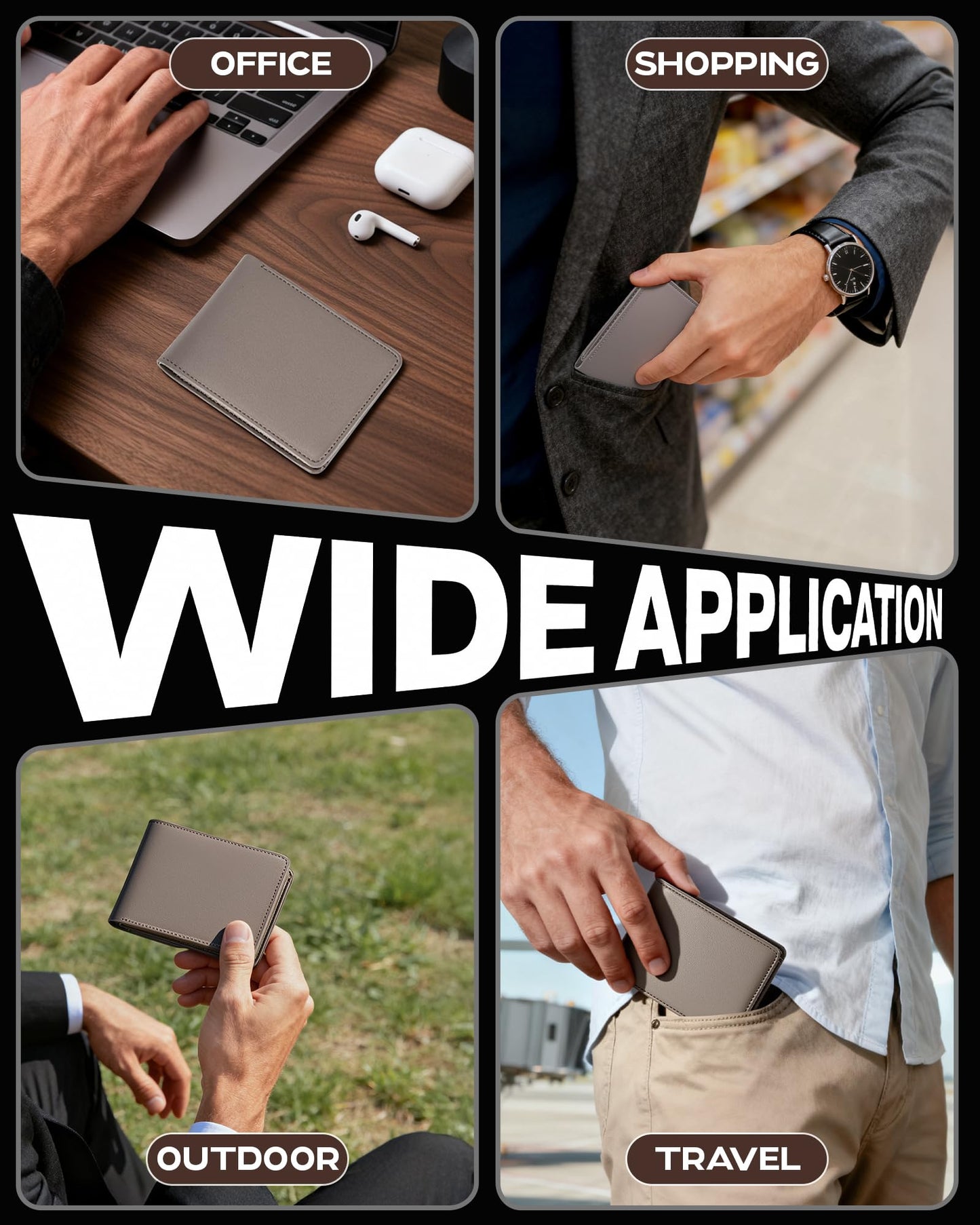 GNDR Wallet For Men Bifold Grey RFID Blocking Slim Faux Leather Wallets Card Holder Front Pocket Minimalist Men Accessories With Gift Box