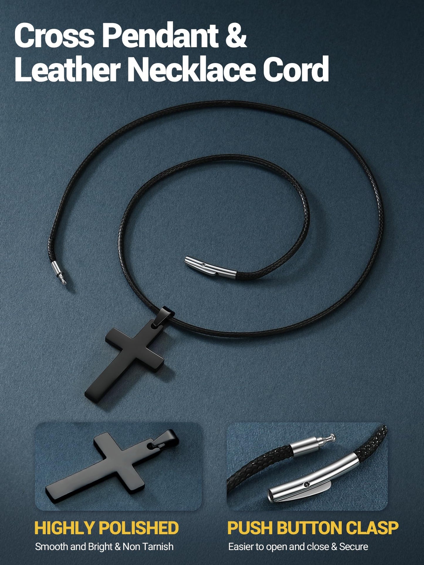 PROSTEEL Pendant Necklace For Men Cross Choker Religious Jewelry Black Rope Cord Necklace 22 inch