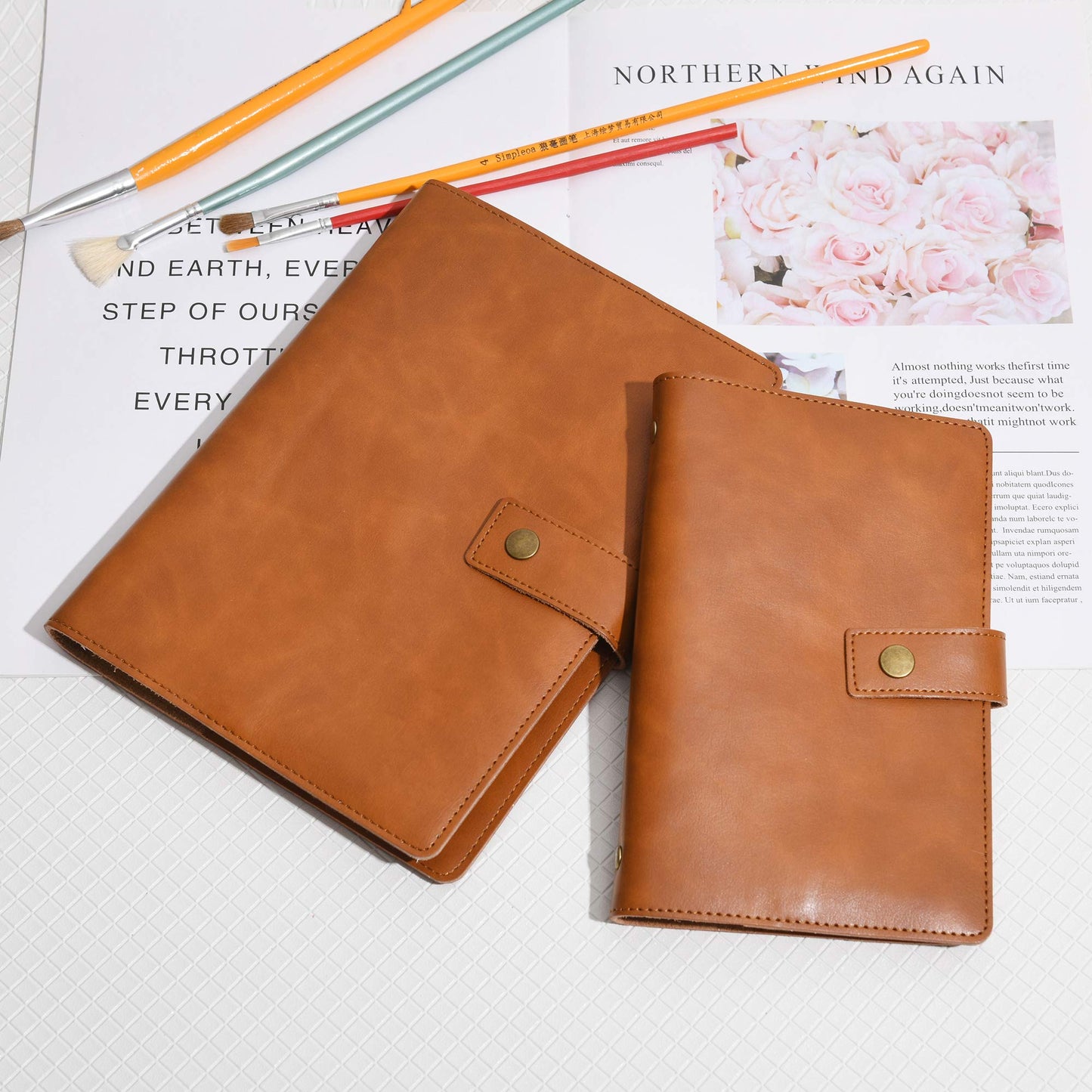 WONDERPOOL Leather Journal Refillable Notebook Spiral Diary Binder Portfolio - A5 Dotted Paper & Inner Pockets for Travel Work and Personal Organizer (Brown, A5)