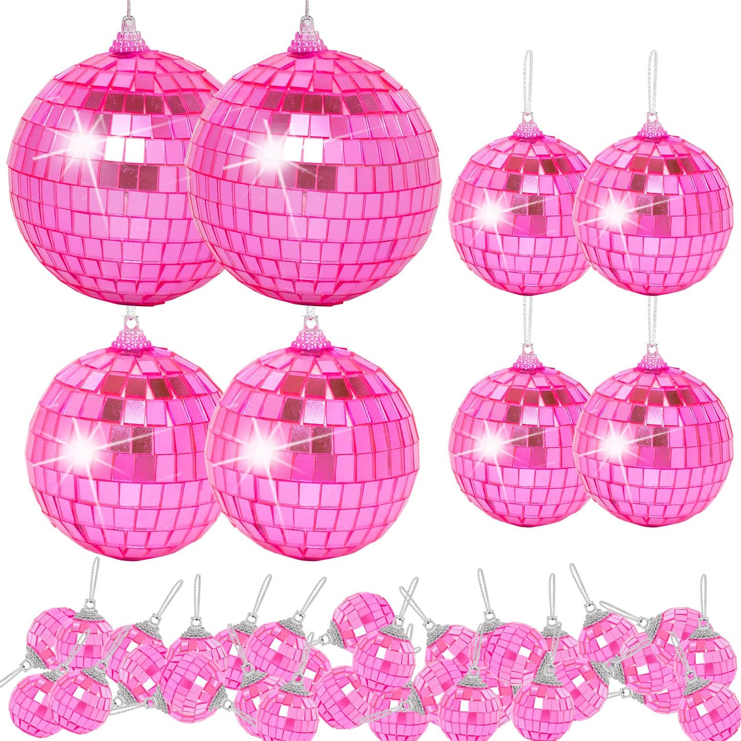 Mini Pink Disco Ball Ornaments: 42 Pack Small Disco Balls Decorations Different Sizes - Pink Disco Party Decorations Bulk for Christmas Tree Cake Room Birthday (1.2 Inch, 2 Inch, 2.4 Inch, 3 Inch)