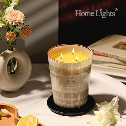 HomeLights Home Comforts Scented Candles | 34oz Soy Candles Rustic Modern 3-Wick Large Candle Jars | Ideal Candle Gifts for Events, Home Decor Stress, Relief & Relaxation