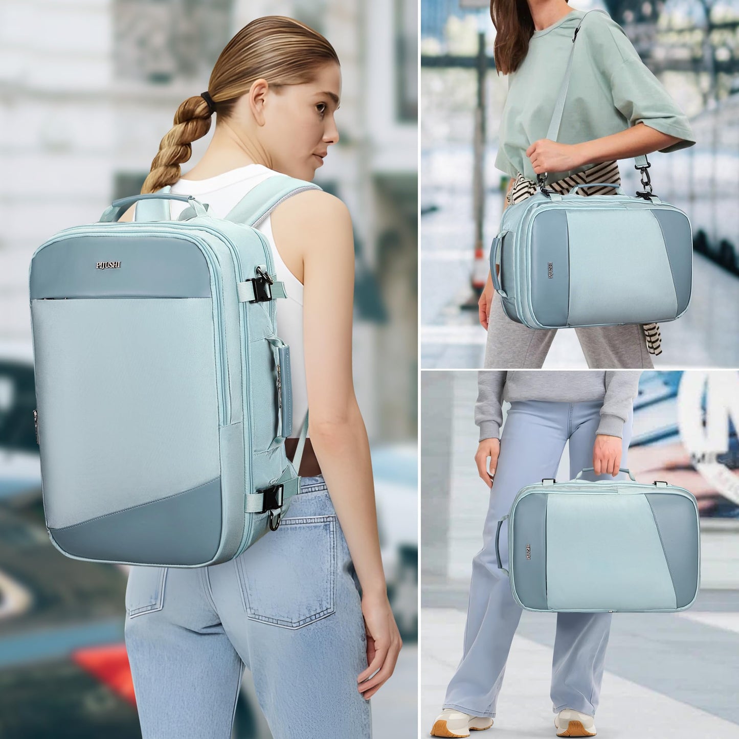 PIJUSHI Travel Backpack for Women Carry on Suitcase Backpack Flight Approved Personal Item Bag Fits 16 Inch Laptop(PE035 Blue)