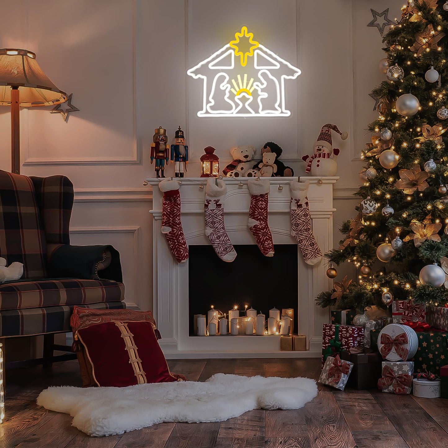 Vveikea Christmas Neon Sign Lighted Nativity Scene Led Sign Light Up Nativit Scene Indoor Jesus Lights Nativity Window Lights Led christmas Window Decorations