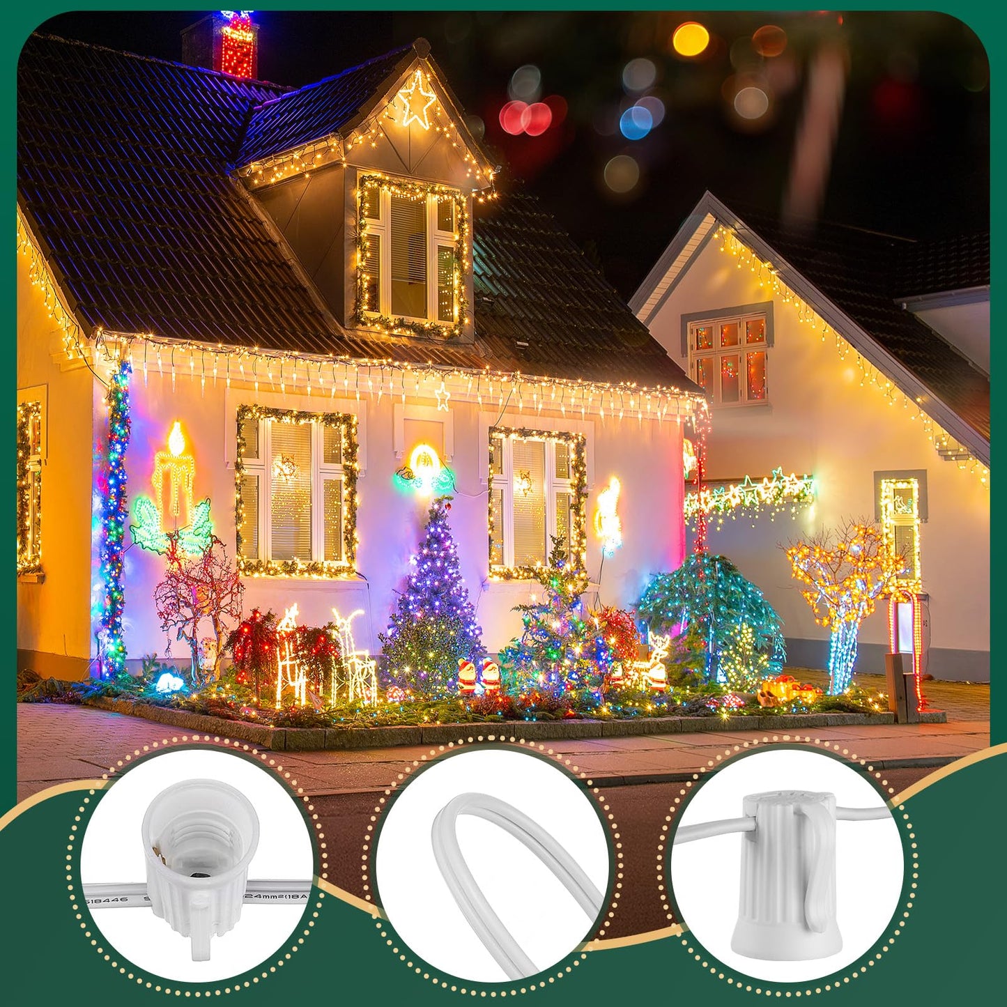 Brightown C9 Light Strand 100 FT for E17-12 Spacing, Outdoor String Light Christmas Stringer with 100 Sockets for Patio (White)