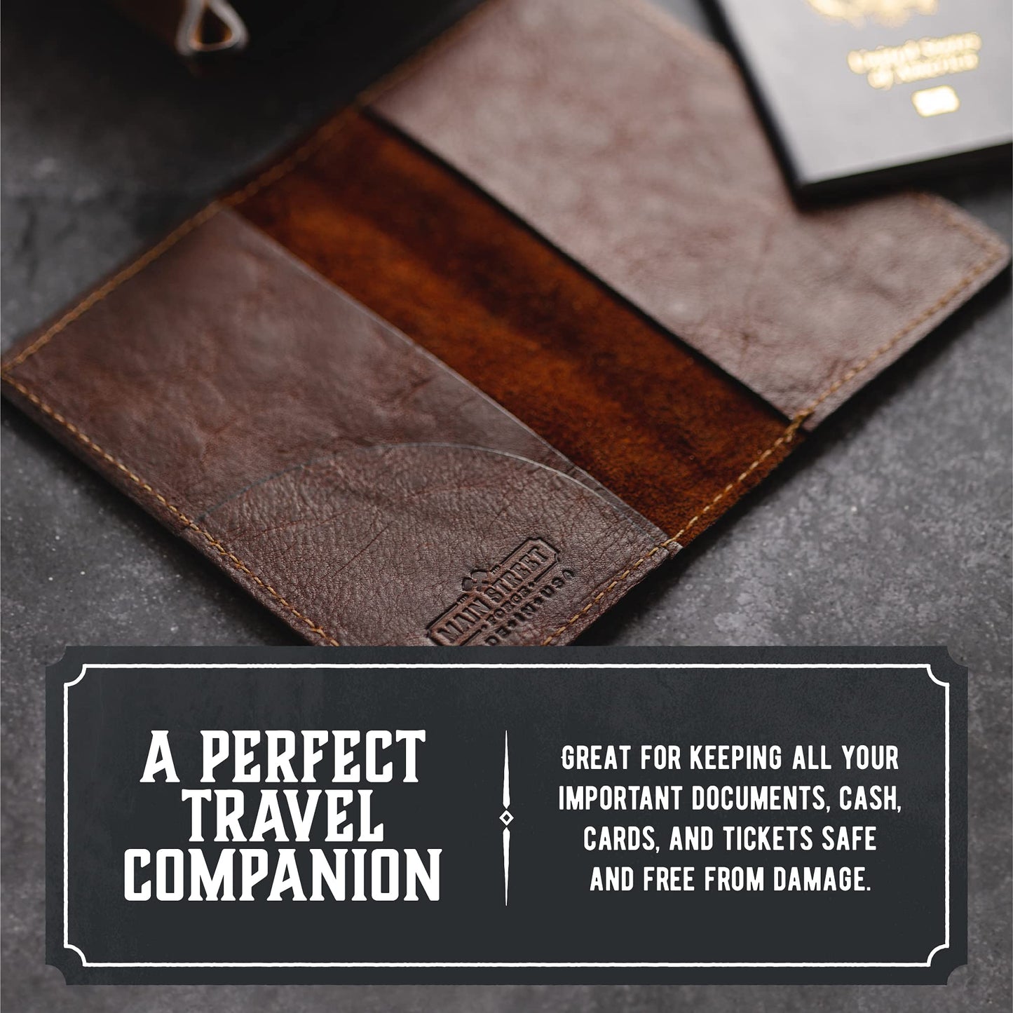 Leather Passport Holder for Men | Made in USA | 3.5" x 5.5" Field Notes Cover | Whiskey Barrel Brown