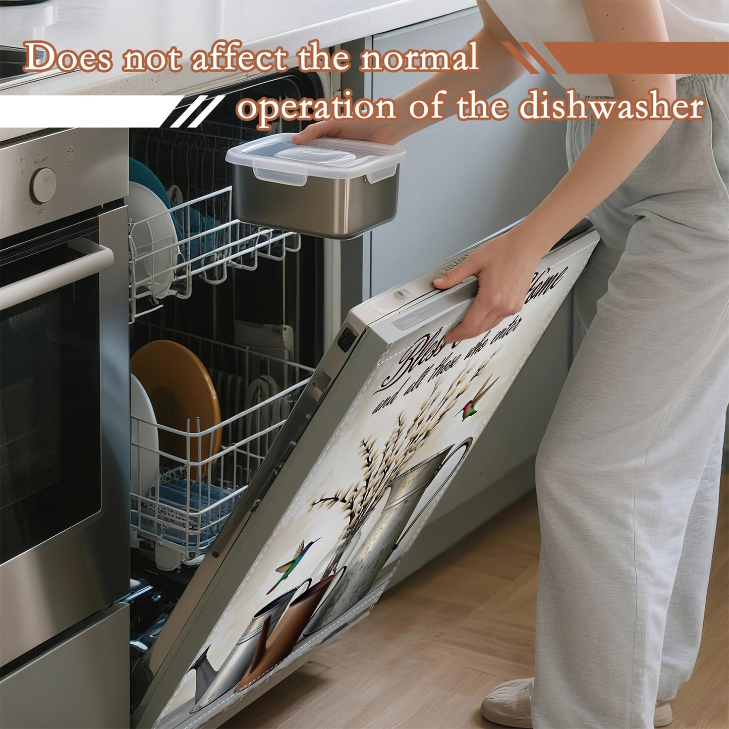 Bless Our Home Dishwasher Cover Panel Magnetic,Farmhouse Rustic Floral Dishwasher Magnet Decorative Cover for Refrigerator Kitchen Home Decor Reusable Waterproof 23x26 Inch