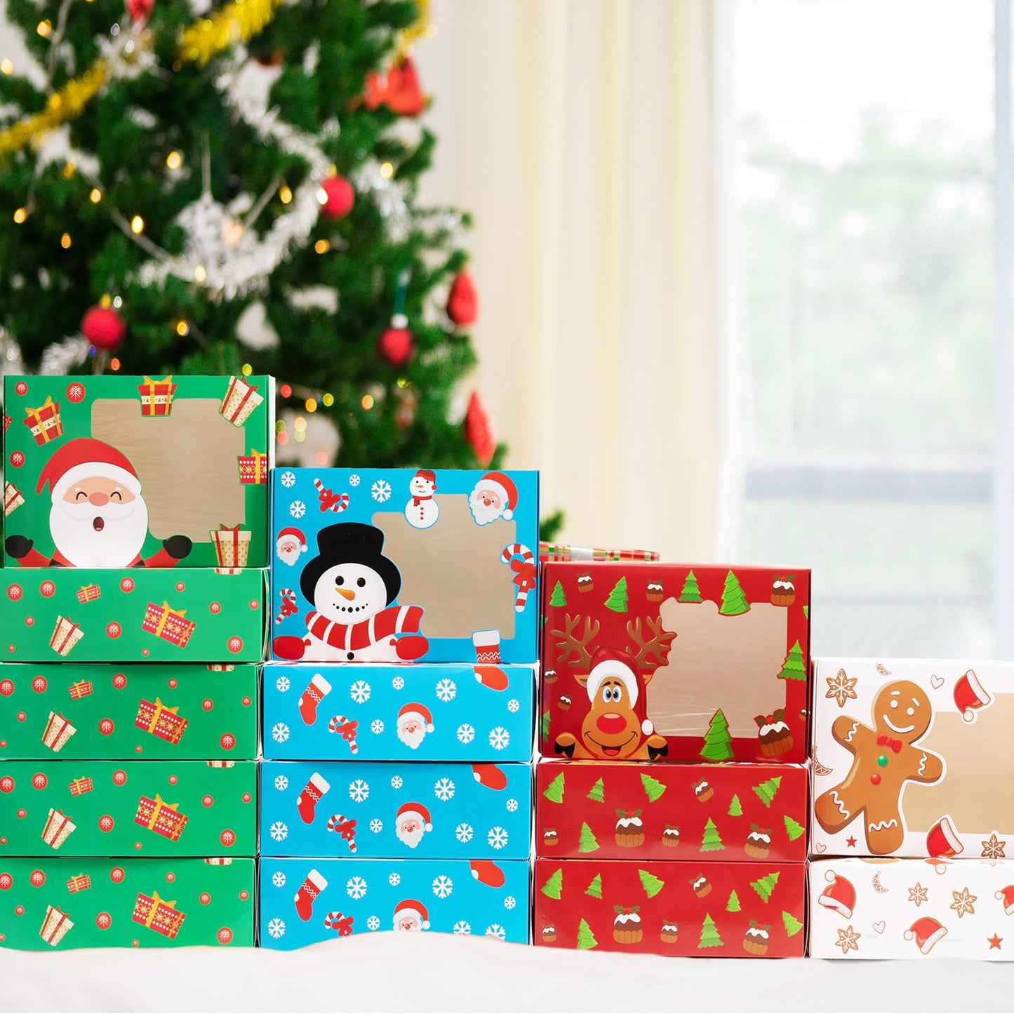 Joy Bang Christmas Cookie Boxes for Gift Giving, 20 Pcs Christmas Cookie Tins with Window for Gift Giving, Xmas Holiday Candy Treat Boxes Containers With Lids