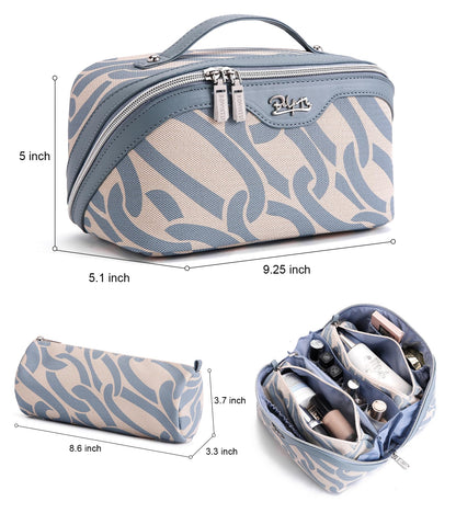 BOYATU Travel Makeup Bag for Women: Large Capacity 3-Piece Cosmetic & Toiletry Organizer - Expands Storage by 50% with 2 Detachable Pouches,Opens Flat for Easy Packing,Waterproof PU Leather(Blue)