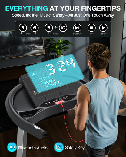 WELLFIT Foldable Treadmill for Home - 400LBS Capacity Folding Treadmills with Handlebar,4.0HP Auto Incline Heavy Duty Treadmill Heart Rate Sensor, LED Display, App Control