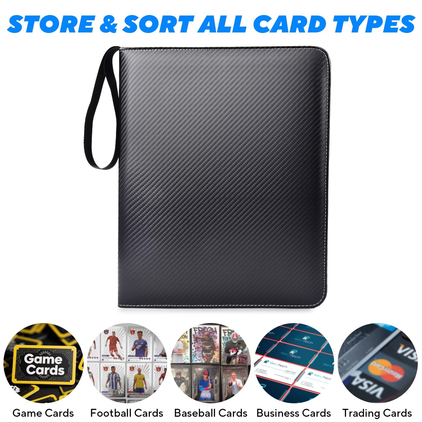 ULLTOON Portable 9-Pocket Trading Card Binder, Holds 1080 Cards with 60 Removable Double-Sided Sleeves, Baseball Card Binder Card Storage Organizer Album for Boys, Girls, Sports & Game Cards