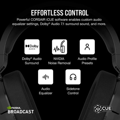 Corsair HS55 Wireless Multiplatform Lightweight Gaming Headset with Bluetooth - Dolby 7.1 Surround Sound - iCUE Compatible - PC, PS5, PS4, Nintendo Switch, Mobile - Black