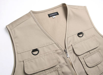 LISUHEPEAL Men's Fishing Vest Summer Outdoor Work Safari Travel Photo Khaki Vests with Multi Pockets For Men (S18-Khaki, XL)