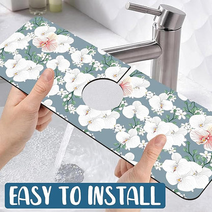Colorful Wildflowers Kitchen Sink Splash Guard Faucet Mat White Orchid Super
