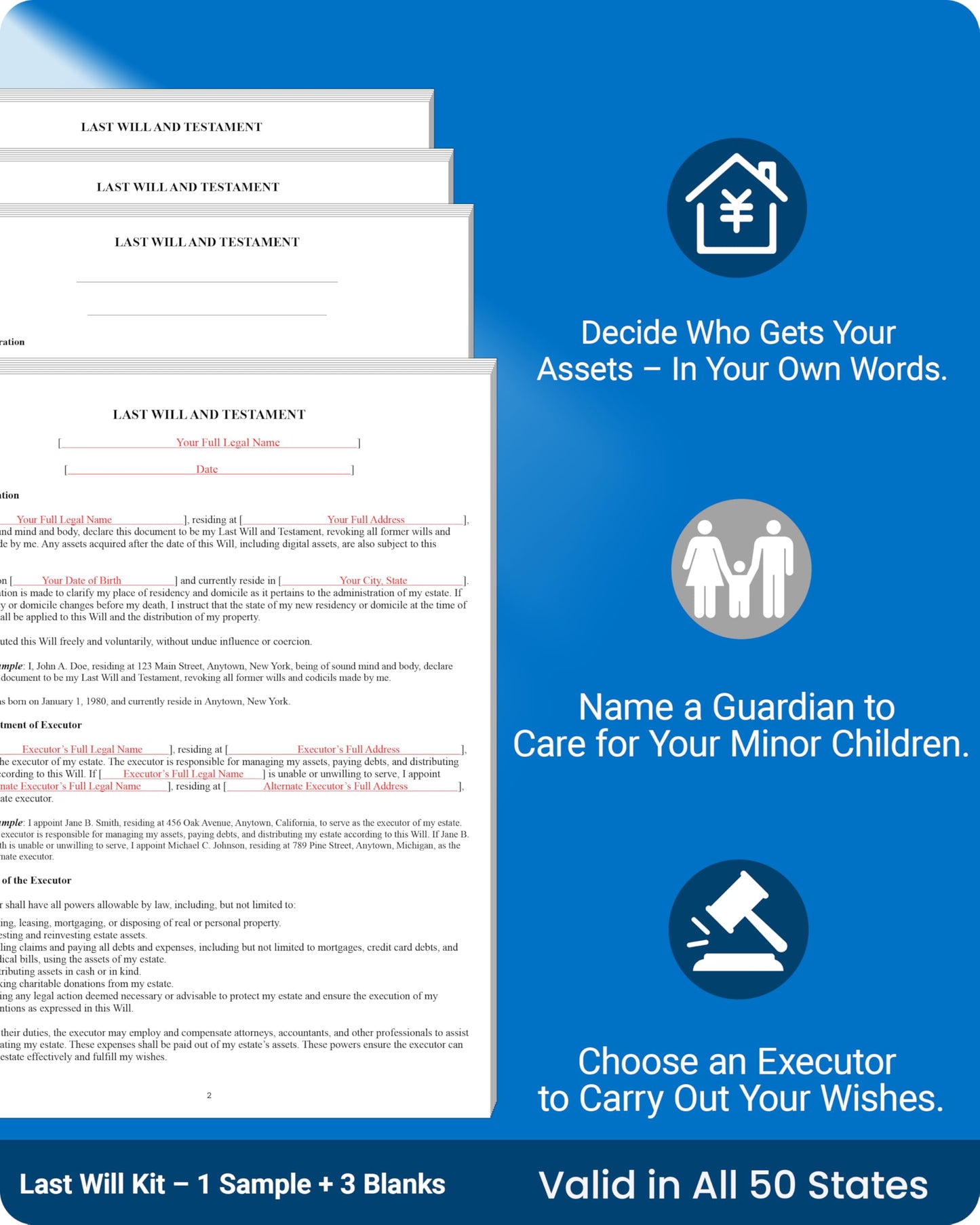 TillBio 2026 4-in-1 Estate Planning Kit – Includes Last Will, Living Trust & Power of Attorney Forms – Lawyer-Prepared Templates with Instructions – Valid in All 50 States（3pcs）
