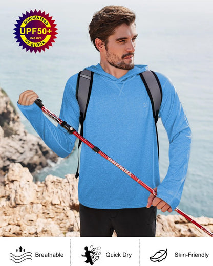 Long Sleeve Sun Shirts for Men - UPF 50+ UV Protection Hoodie Shirt for Fishing Swim Rash Guard Beach Running Workout