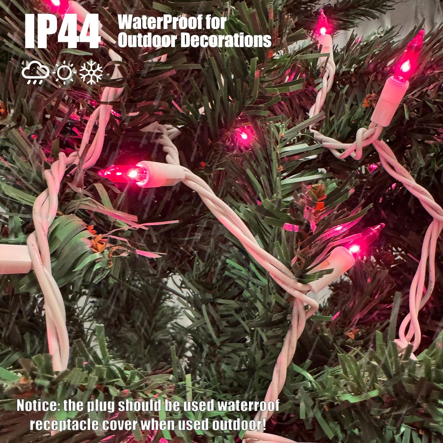 HISHINY Christmas Lights 100 Count Pink Christmas Tree String Lights with White Wire for Outdoor Indoor Christmas Decorations Wedding Decorations Valentines Day Decor,UL Certified (21feet)