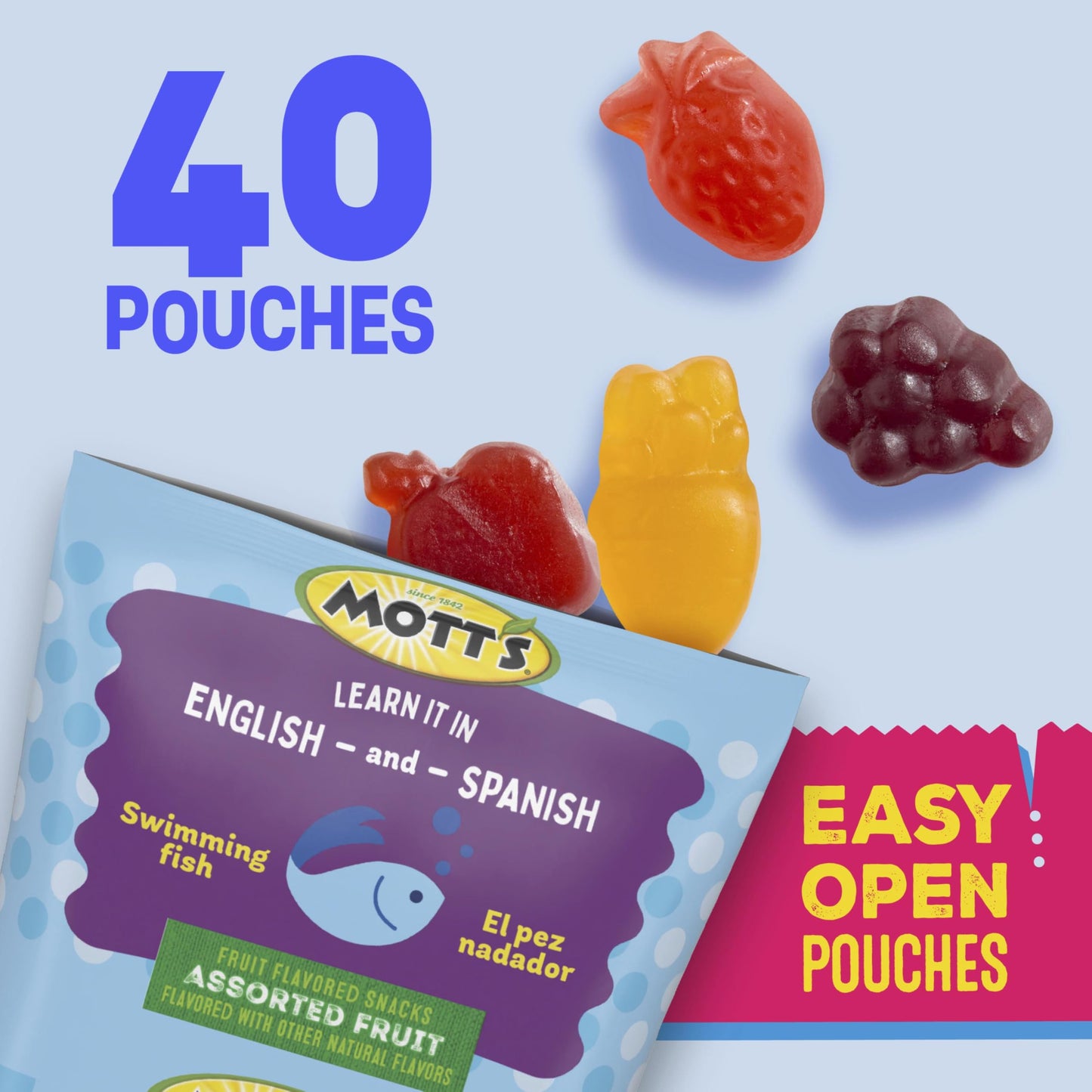 Mott's Fruit Flavored Snacks, Assorted Fruit, Gluten Free Snack, Family Pack, 40 Ct, 32 oz