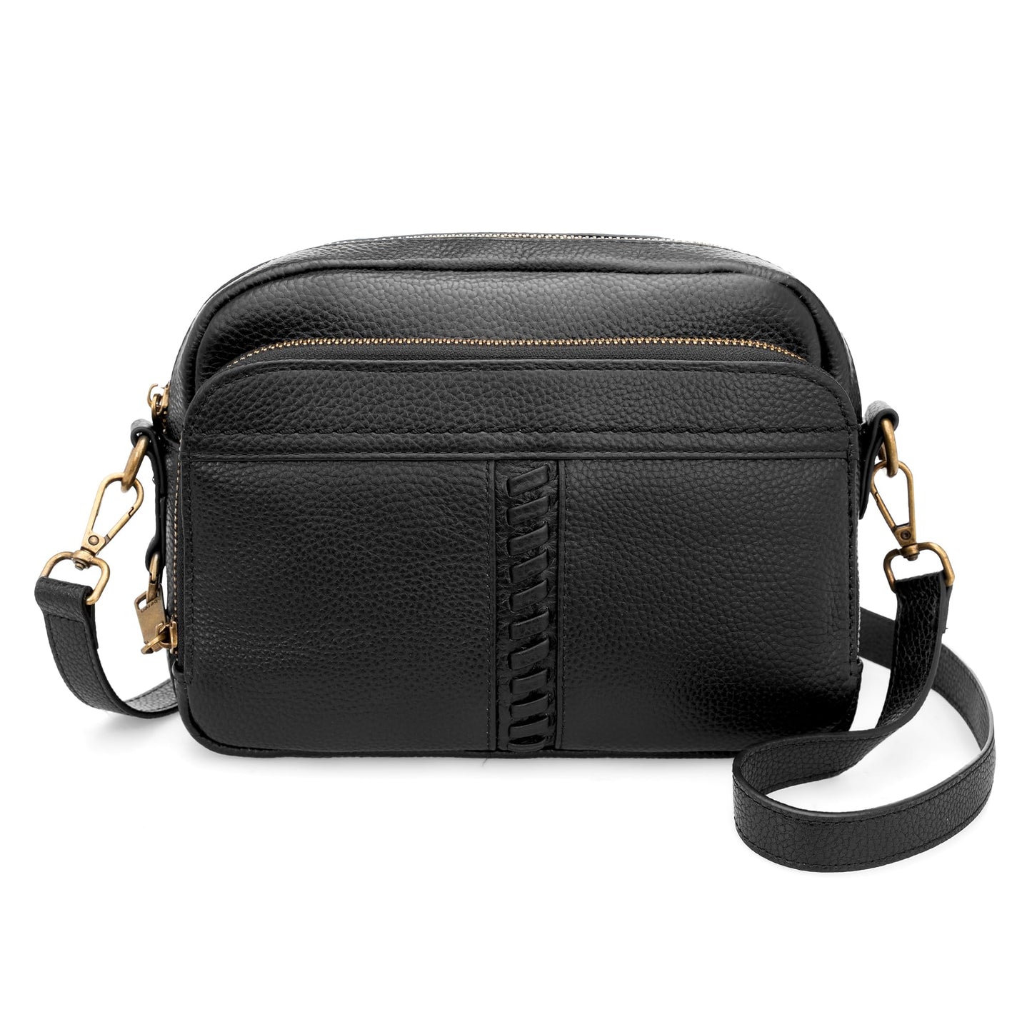 befen Black Leather Crossbody Purse for Women Trendy, Ladies Real Leather Rfid Bag with Adjustable Strap Built in Wallet Purses and Handbags,Structured Small Wallet Cross Body Summer Bags