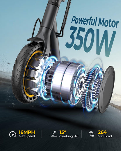 Electric Scooter, 350W/500W Motor, 8.5''/10''Tires, Top Speed 16/19/22 mph, Max 12/21/23Miles Ranges, Foldable E Scooter for Adults (H5-187Wh-350W)