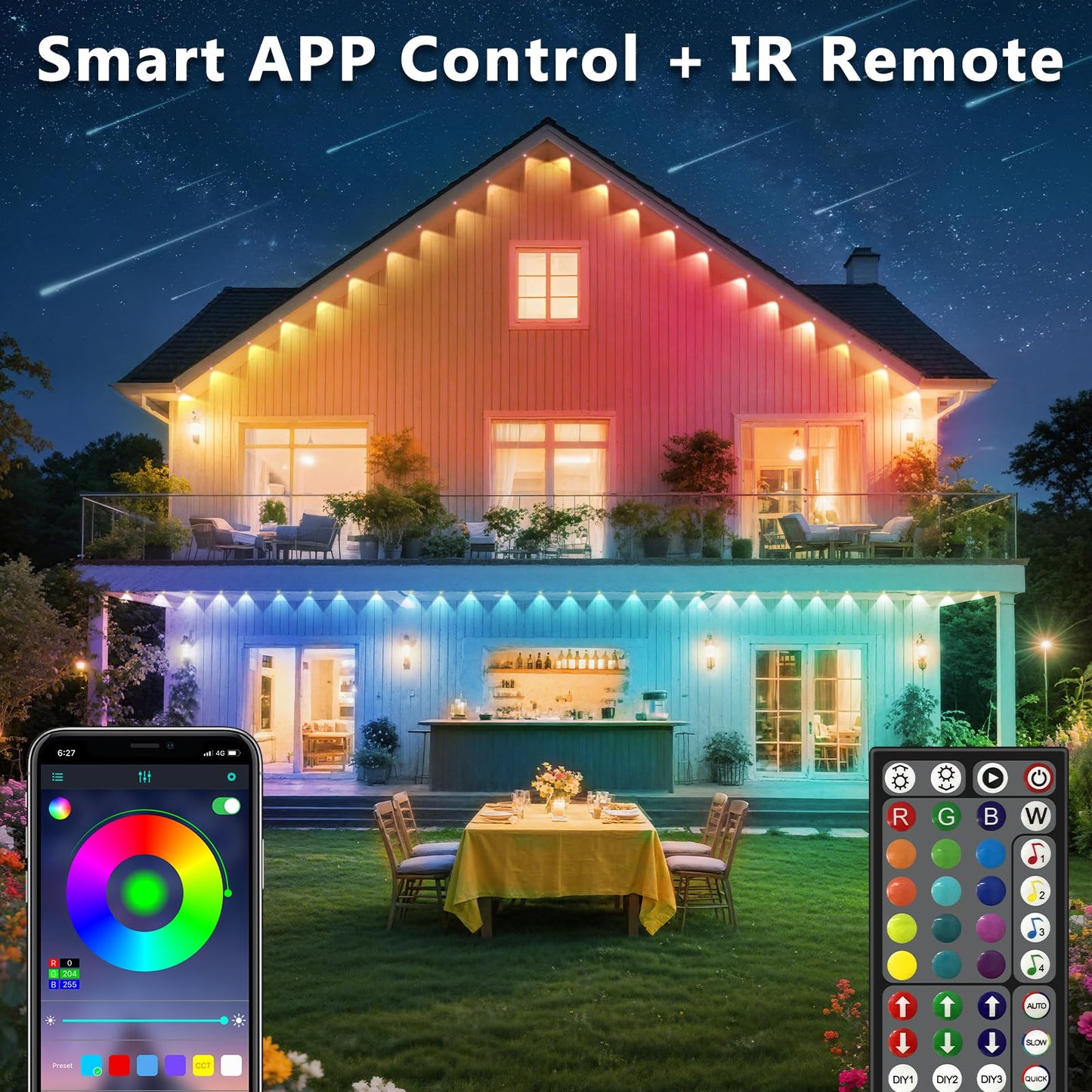 CETELUMA 500FT Permanent Outdoor RGB Lights - Waterproof Smart LED Eaves Lights with App/Remote Control, Music Sync & DIY Scenes, Perfect for Christmas, Halloween, Parties & Daily Decor