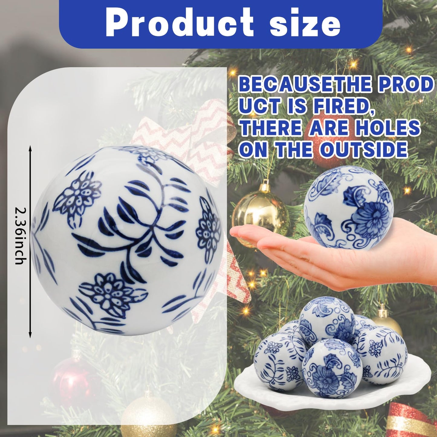 CX Mpapali 6PC Balls Ceramic - Decorative Blue Balls for Centerpiece Bowls, Tray Bowls, and Baskets. Ideal as Decorative Gifts for vases, Dining Tables, Christmas, Halloween and Wedding Party(C)